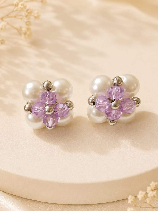 Lavender Pearl Bloom Stud Earrings