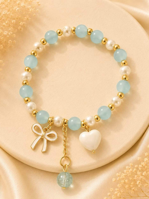 Aqua Pearl Charm Bracelet